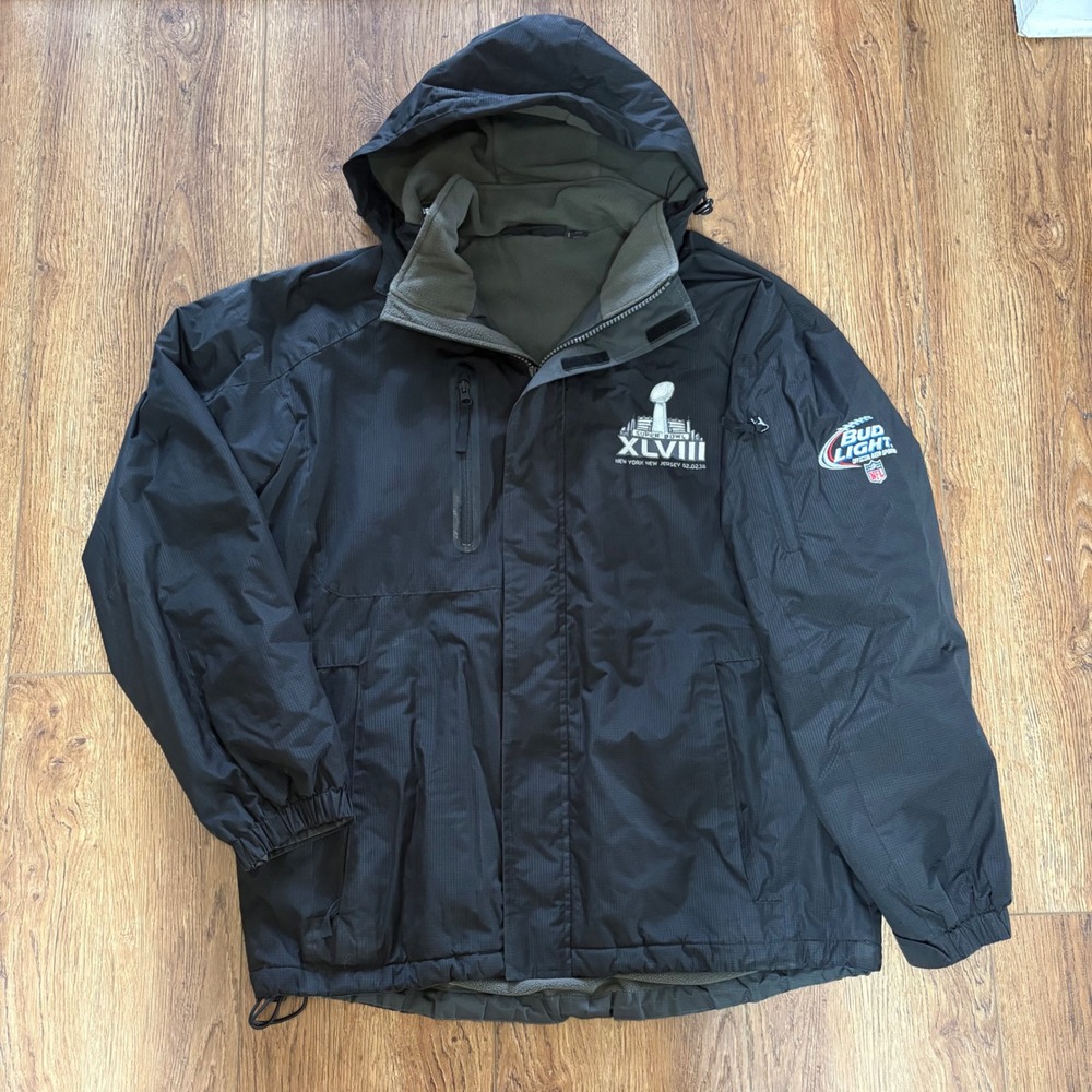 Dunbrooke Super Bowl XLVIII Jacket Mens Large Bud Light NFL Fleece‎ Lined Black